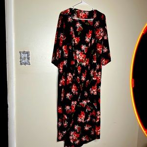 Floral Print Batwing Sleeve Kimono